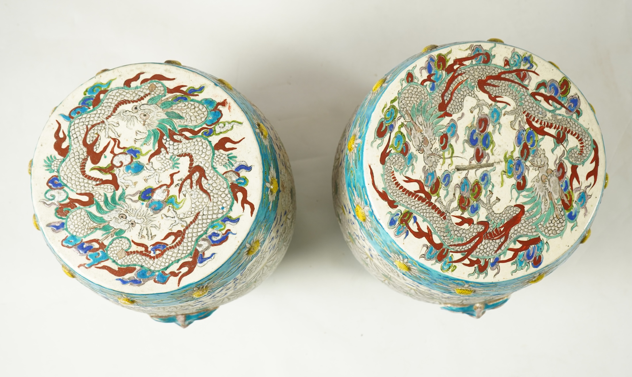 A pair of unusual Japanese Satsuma pottery garden seats, early 20th century